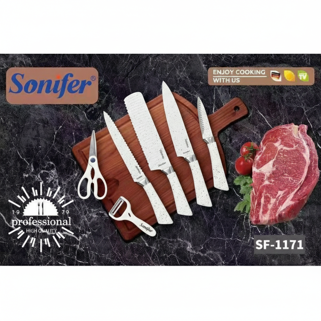 Sonifer SF-1171 Professional Mətbəx Bıçaq Dəsti – 6 Parça, Qranit Örtüklü və Erqonomik Dizayn
